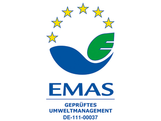 Logo des EU-Umweltmanagement-Systems EMAS mit Registrierungsnummer