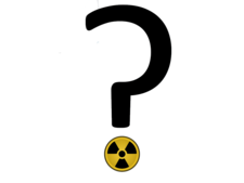 Fragezeichen mit Radioaktivitätssymbol, das als Punkt dient