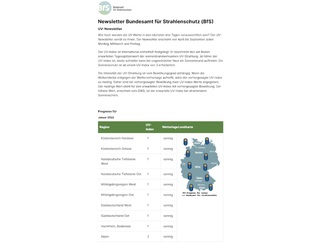 Der UV-Newsletter bietet neben einer Deutschlandkarte mit den UV-Index-Werten eine barrierefreie Darstellung in einer Tabelle