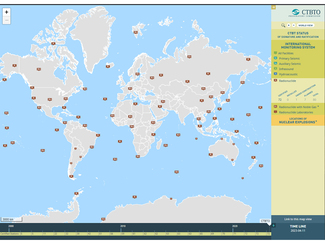 Auf der Weltkarte sind alle Radioaktivitätsmessstationen der CTBTO eingetragen.