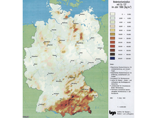 Karte von Deutschland mit der Bodenkontamination mit Cäsium-137 im Jahr 1986