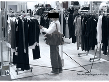 Products are exhibited in the detection zone. Customers who wish to examine the products are forced to stand within the detection zone. 