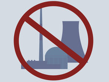 Symbolised nuclear power plant crossed out